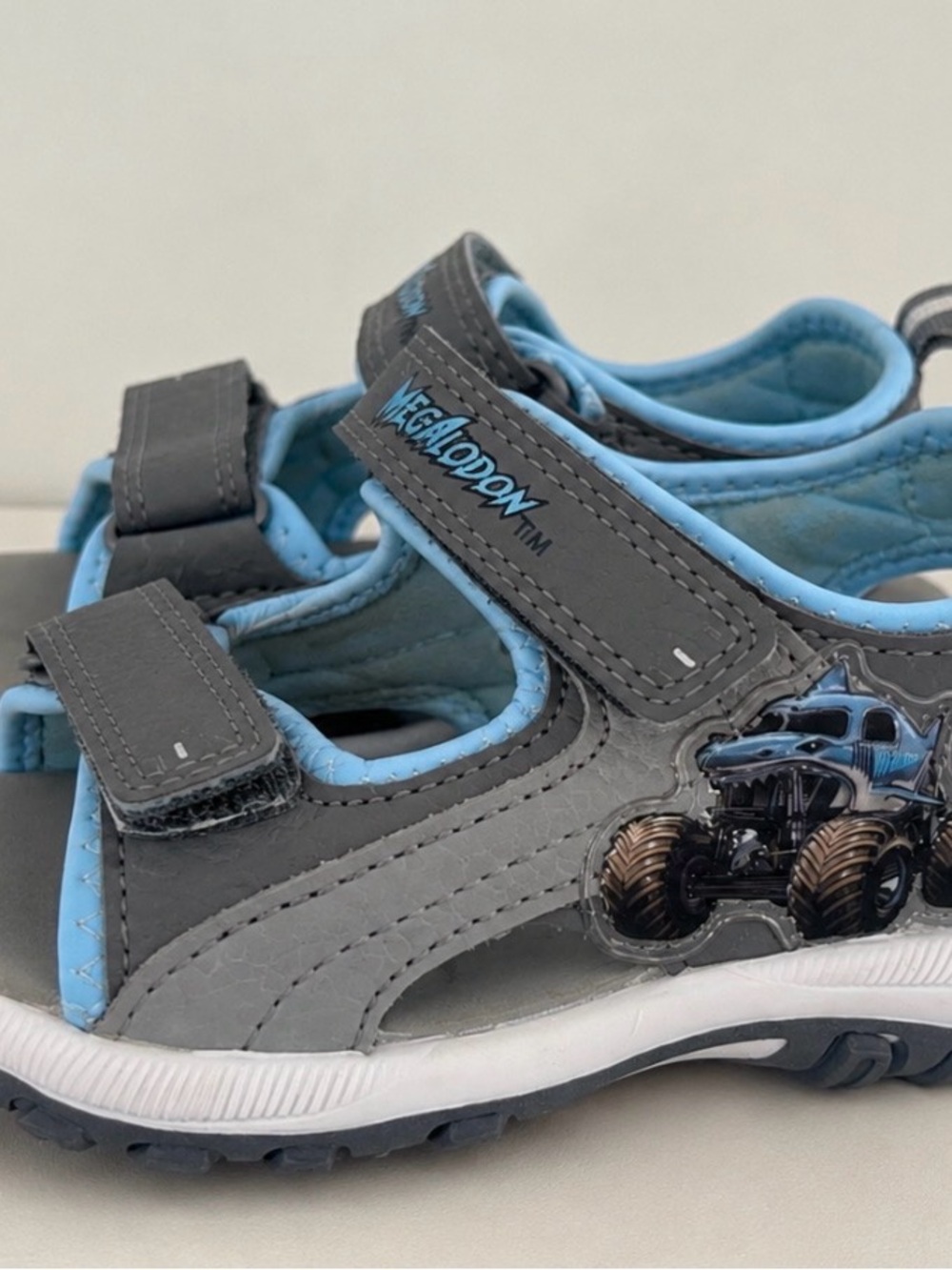 Kids' Gray and Light Blue Mega Claw Monster Truck Sandals